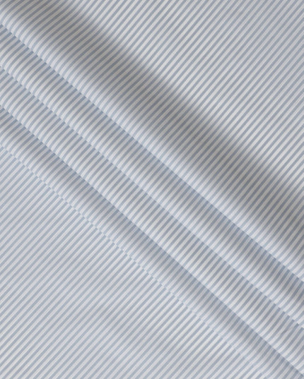 White & Sky Blue Horizontal Striped 100% Cotton Shirting Fabric, 150 cm Width, Made in Italy-D20512