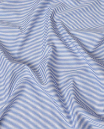 Light Blue & White Micro Striped 100% Cotton Shirting Fabric, 150 cm Width, Made in Italy-D20513