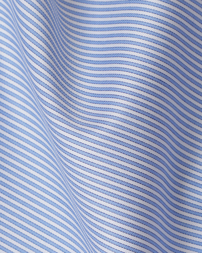 Light Blue & White Micro Striped 100% Cotton Shirting Fabric, 150 cm Width, Made in Italy-D20513