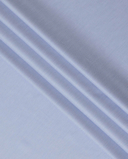 Light Blue & White Micro Striped 100% Cotton Shirting Fabric, 150 cm Width, Made in Italy-D20513