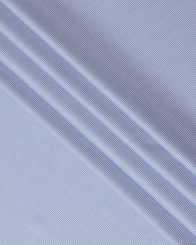 Light Blue & White Micro Striped 100% Cotton Shirting Fabric, 150 cm Width, Made in Italy-D20513