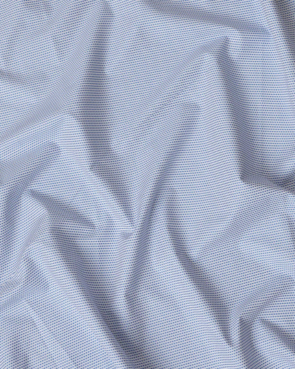 White & Navy Micro Dotted Striped 100% Cotton Shirting Fabric, 150 cm Width, Made in Swiss-D20515