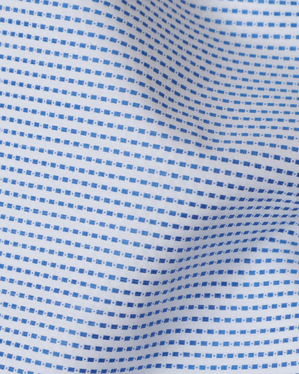 White & Navy Micro Dotted Striped 100% Cotton Shirting Fabric, 150 cm Width, Made in Swiss-D20515