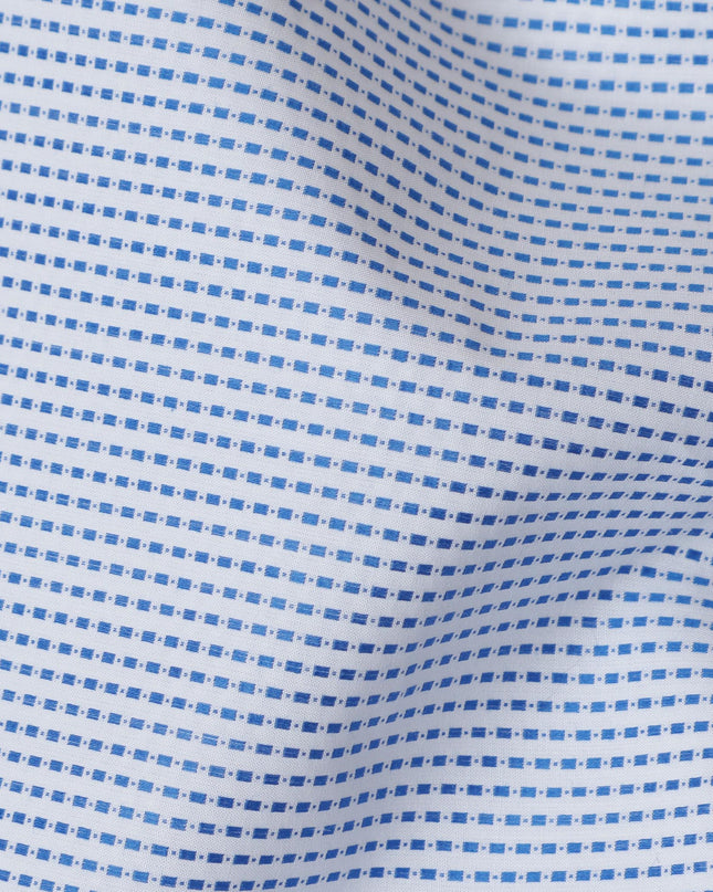 White & Navy Micro Dotted Striped 100% Cotton Shirting Fabric, 150 cm Width, Made in Swiss-D20515