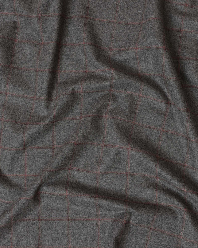 Grey Checkered Italian Blended Wool Jacketing Fabric – 3.5 Meters, 150 cm Width, Made in Italy-D20541