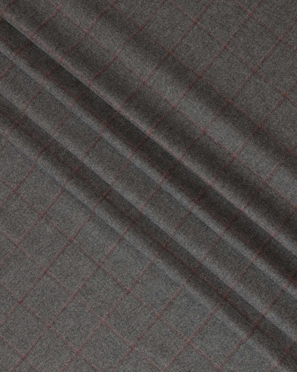 Grey Checkered Italian Blended Wool Jacketing Fabric – 3.5 Meters, 150 cm Width, Made in Italy-D20541