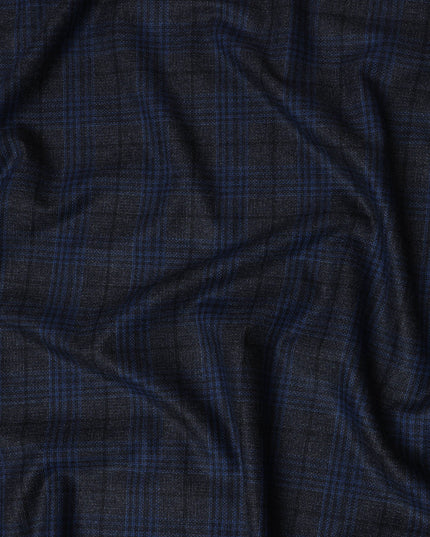 Navy and Black Plaid Italian Blended Wool Jacketing Fabric – 3.5 Meters, 150 cm Width, Made in Italy-D20542