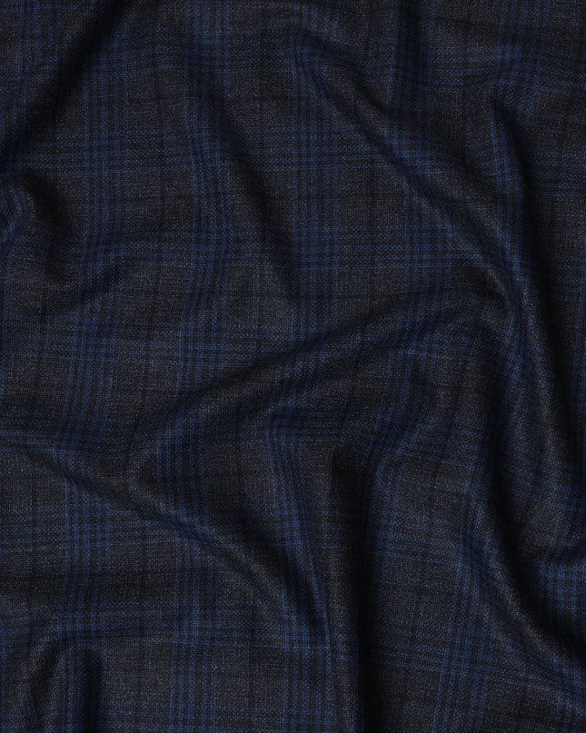 Navy and Black Plaid Italian Blended Wool Jacketing Fabric – 3.5 Meters, 150 cm Width, Made in Italy-D20542