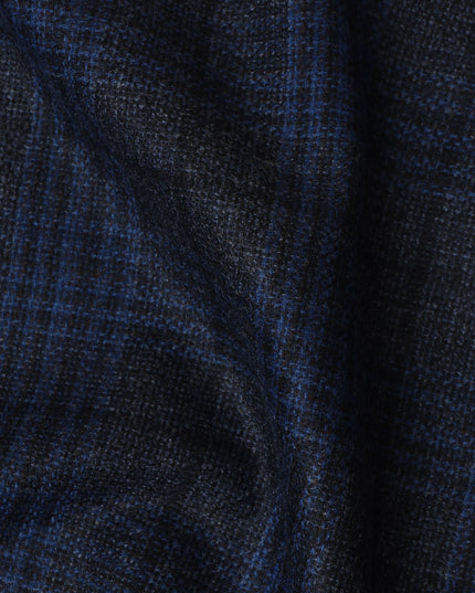 Navy and Black Plaid Italian Blended Wool Jacketing Fabric – 3.5 Meters, 150 cm Width, Made in Italy-D20542