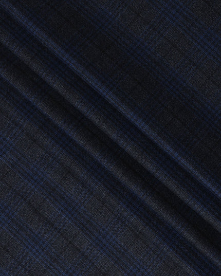 Navy and Black Plaid Italian Blended Wool Jacketing Fabric – 3.5 Meters, 150 cm Width, Made in Italy-D20542