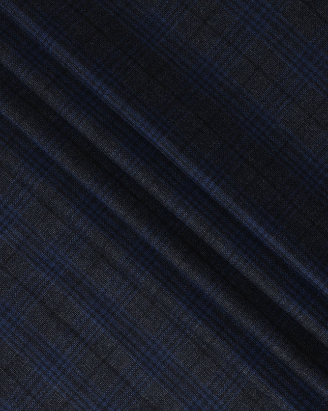 Navy and Black Plaid Italian Blended Wool Jacketing Fabric – 3.5 Meters, 150 cm Width, Made in Italy-D20542