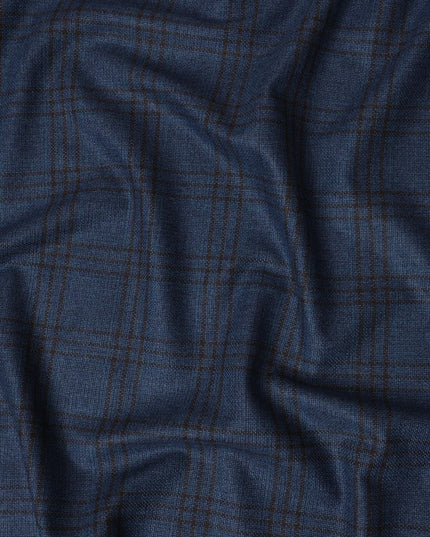 Blue and Brown Plaid Italian Blended Wool Jacketing Fabric – 3.5 Meters, 150 cm Width, Made in Italy-D20543