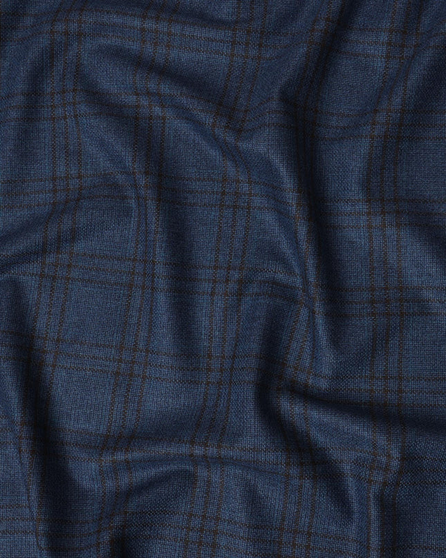 Blue and Brown Plaid Italian Blended Wool Jacketing Fabric – 3.5 Meters, 150 cm Width, Made in Italy-D20543