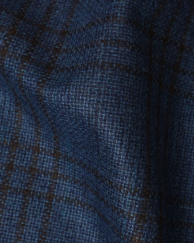 Blue and Brown Plaid Italian Blended Wool Jacketing Fabric – 3.5 Meters, 150 cm Width, Made in Italy-D20543