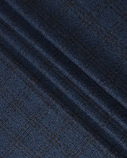 Blue and Brown Plaid Italian Blended Wool Jacketing Fabric – 3.5 Meters, 150 cm Width, Made in Italy-D20543