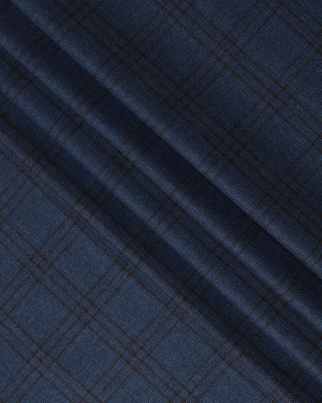 Blue and Brown Plaid Italian Blended Wool Jacketing Fabric – 3.5 Meters, 150 cm Width, Made in Italy-D20543