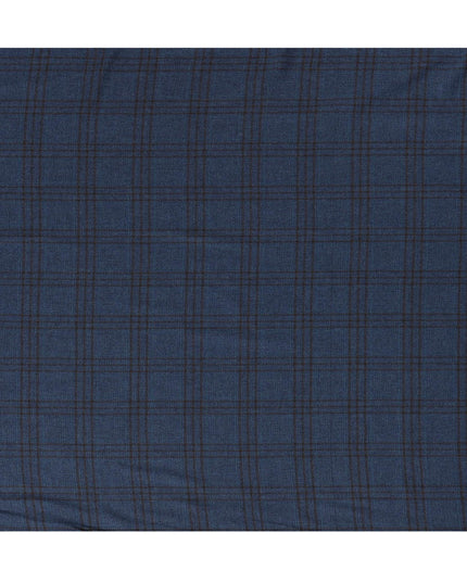 Blue and Brown Plaid Italian Blended Wool Jacketing Fabric – 3.5 Meters, 150 cm Width, Made in Italy-D20543