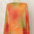 Traditional Somali Dirac Silk Blended Velvet Chiffon Fabric in Orange, Red, and Green with Abstract Floral Design, 3.5 Meters, 140 cm Width-D20588