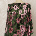 Traditional Somali Dirac Silk Blended Velvet Chiffon Fabric in Dark Green and Pink Floral Design, 3.5 Meters, 140 cm Width-D20597