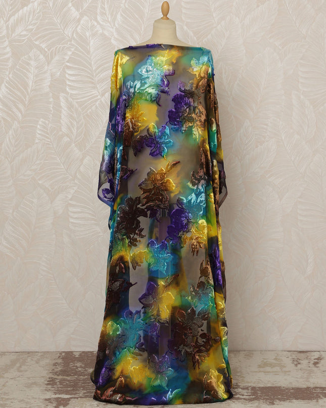 Traditional Somali Dirac Silk Blended Velvet Chiffon Fabric in Multicolor Floral Design, 3.5 Meters, 140 cm Width-D20600