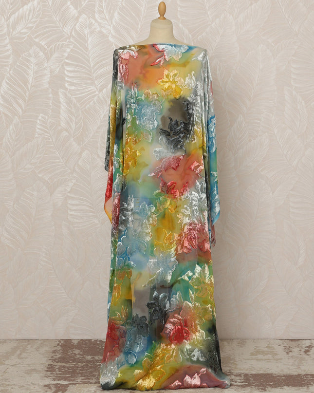 Traditional Somali Dirac Silk Blended Velvet Chiffon Fabric in Multicolor Floral Design, 3.5 Meters, 140 cm Width-D20603