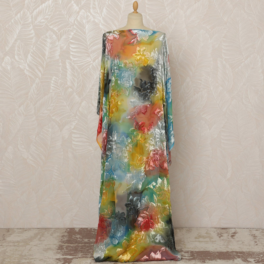 Traditional Somali Dirac Silk Blended Velvet Chiffon Fabric in Multicolor Floral Design, 3.5 Meters, 140 cm Width-D20603