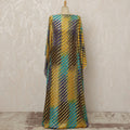 Traditional Somali Dirac Silk Blended Velvet Chiffon Fabric in Yellow, Green, and Purple Diagonal Stripe Design, 3.5 Meters, 140 cm Width-D20608 Regal Fabrics