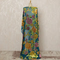 Traditional Somali Dirac Silk Blended Velvet Chiffon Fabric in Teal with Gold and Purple Floral Design, 3.5 Meters, 140 cm Width-D20610