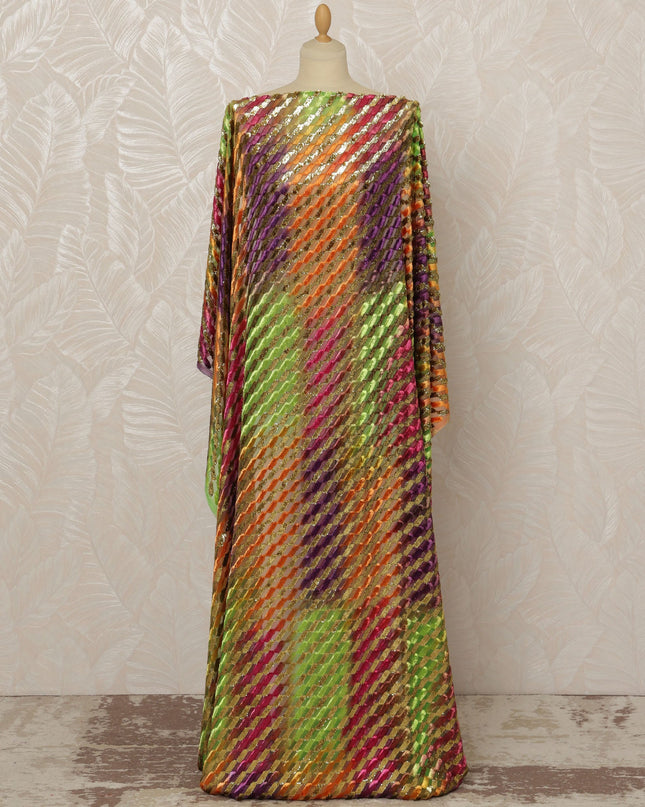 Traditional Somali Dirac Silk Blended Velvet Chiffon Fabric in Multicolor Striped Design, 3.5 Meters, 140 cm Width-D20611