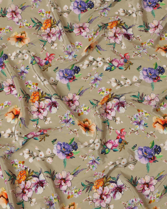 Elegant Synthetic Crepe Fabric with Stone Work - Multicolor Floral Design on Beige Background, 110 cm Width-D20643