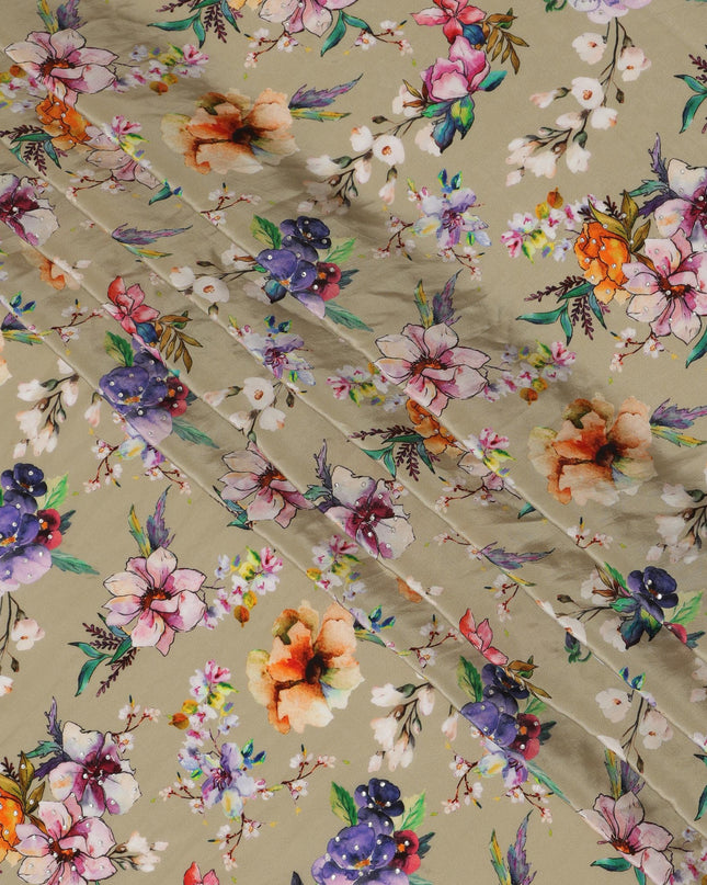 Elegant Synthetic Crepe Fabric with Stone Work - Multicolor Floral Design on Beige Background, 110 cm Width-D20643