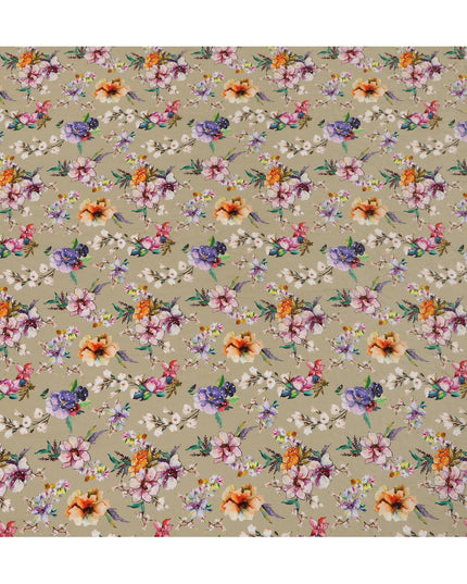 Elegant Synthetic Crepe Fabric with Stone Work - Multicolor Floral Design on Beige Background, 110 cm Width-D20643