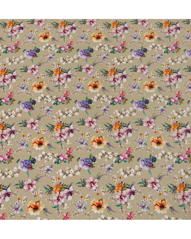 Elegant Synthetic Crepe Fabric with Stone Work - Multicolor Floral Design on Beige Background, 110 cm Width-D20643