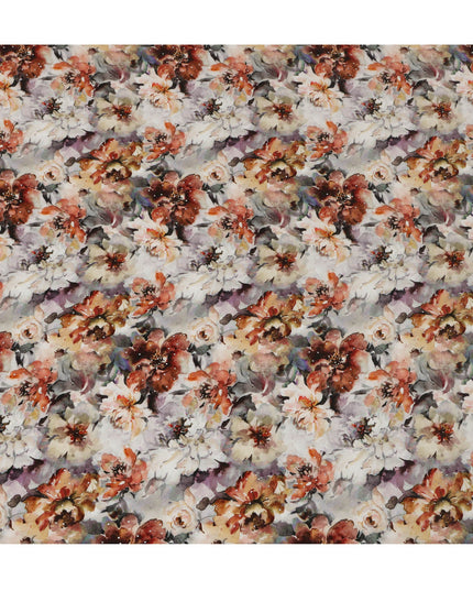 Synthetic Crepe Fabric with Stone Work - Autumn Floral Print in Warm Earthy Tones, 110 cm Width-D20644