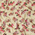 Synthetic Crepe Fabric with Stone Work - Delicate Pink and Red Floral on Light Yellow, 110 cm Width-D20646