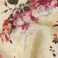 Synthetic Crepe Fabric with Stone Work - Delicate Pink and Red Floral on Light Yellow, 110 cm Width-D20646