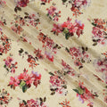 Synthetic Crepe Fabric with Stone Work - Delicate Pink and Red Floral on Light Yellow, 110 cm Width-D20646