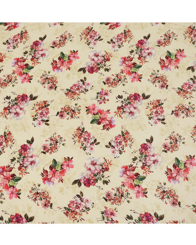 Synthetic Crepe Fabric with Stone Work - Delicate Pink and Red Floral on Light Yellow, 110 cm Width-D20646