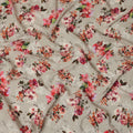 Synthetic Crepe Fabric with Stone Work - Vibrant Pink and Orange Floral on Light Grey, 110 cm Width-D20650