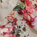Synthetic Crepe Fabric with Stone Work - Vibrant Pink and Orange Floral on Light Grey, 110 cm Width-D20650