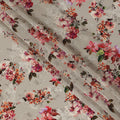 Synthetic Crepe Fabric with Stone Work - Vibrant Pink and Orange Floral on Light Grey, 110 cm Width-D20650