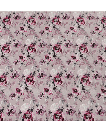 Synthetic Crepe Fabric with Stone Work - Elegant Pink and Purple Floral on Mauve, 110 cm Width-D20652