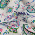 Synthetic Modal Satin Fabric with Stone Work - Vibrant Paisley Design in Green and Pink on White, 110 cm Width-D20654