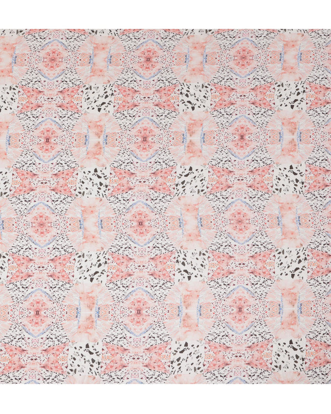 Synthetic Modal Satin Fabric with Stone Work - Abstract Pastel Pink and Black Geometric Design, 110 cm Width-D20656