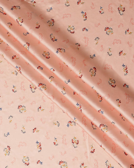 Synthetic Modal Satin Fabric with Stone Work - Delicate Multicolor Floral on Peach, 110 cm Width-D20658