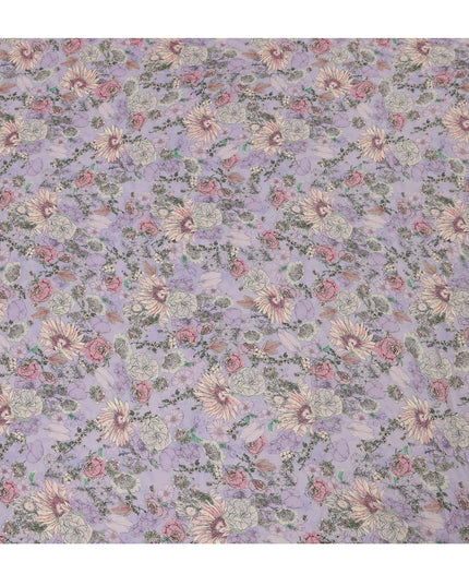 Viscose Crepe Fabric with Stone Work - Delicate Pastel Floral on Lavender, 110 cm Width-D20660