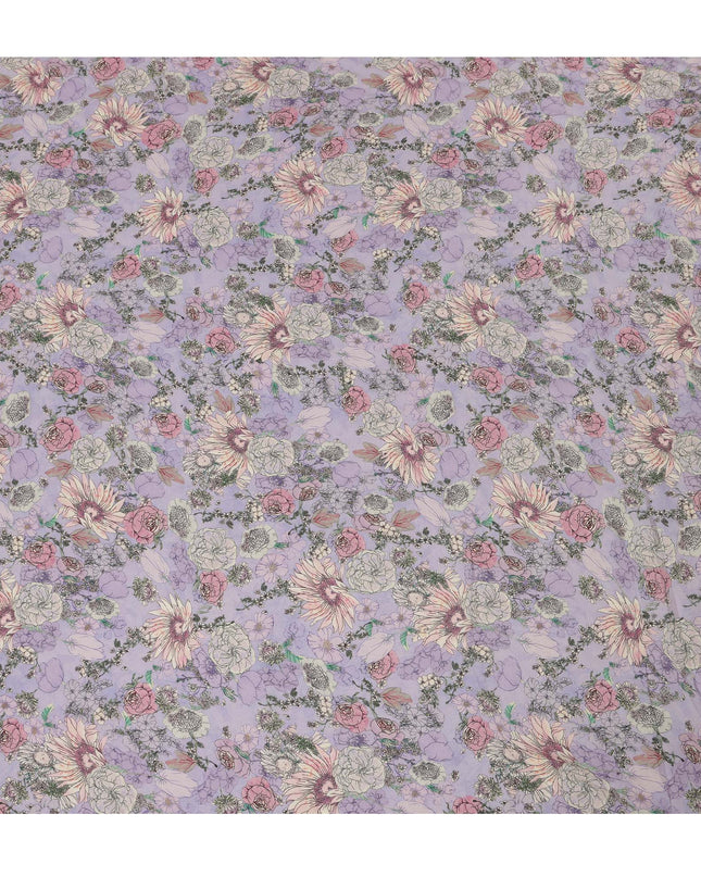 Viscose Crepe Fabric with Stone Work - Delicate Pastel Floral on Lavender, 110 cm Width-D20660