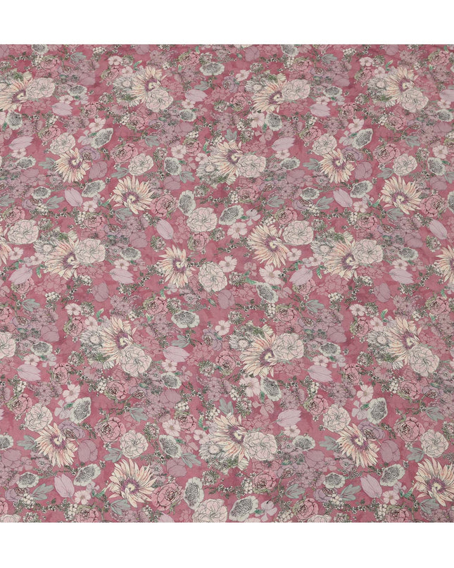 Viscose Crepe Fabric with Stone Work - Vintage Floral Print on Dusty Rose, 110 cm Width-D20662