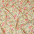 Viscose Crepe Fabric with Stone Work - Pastel Floral on Light Yellow, 110 cm Width-D20664