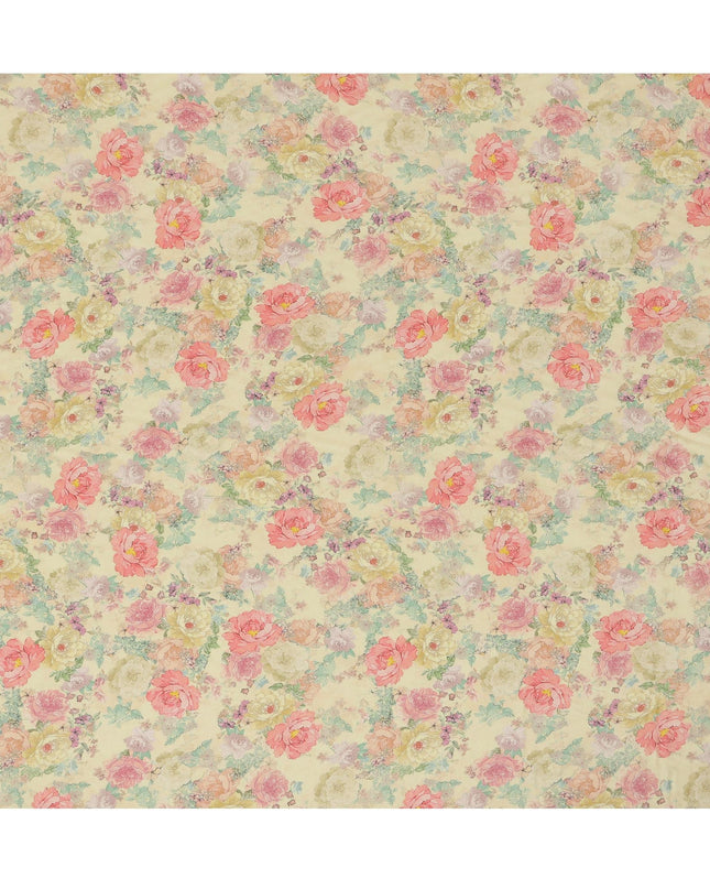 Viscose Crepe Fabric with Stone Work - Pastel Floral on Light Yellow, 110 cm Width-D20664